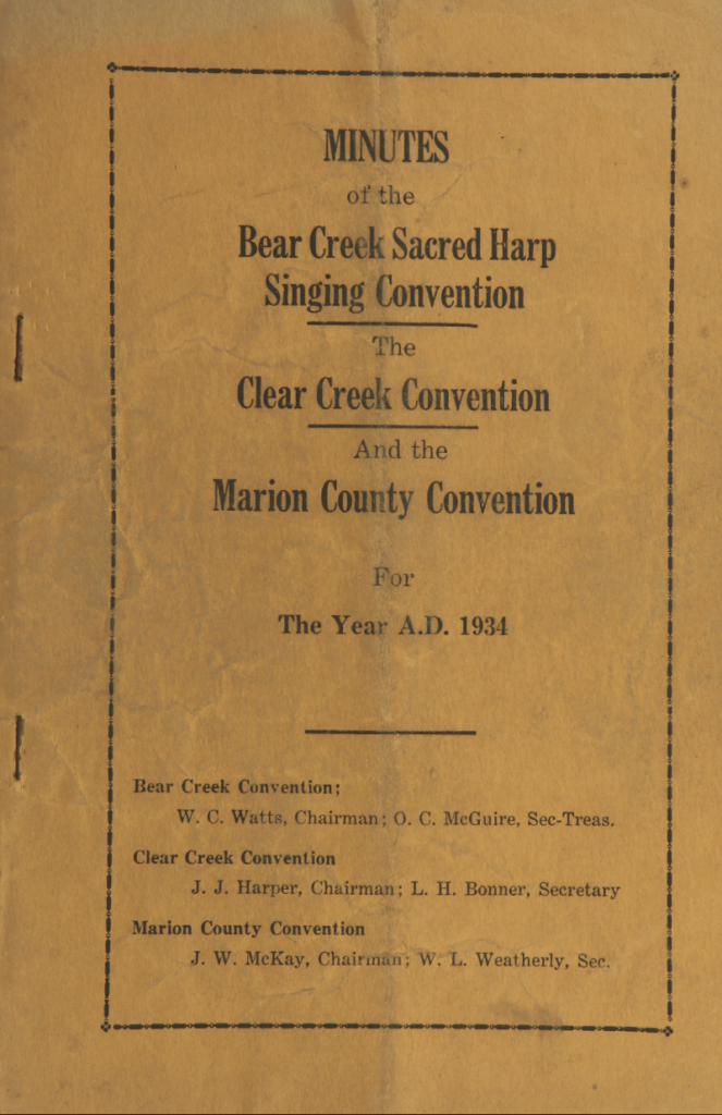 Bear Creek Sacred Harp Singing Convention minutes booklet, 1934