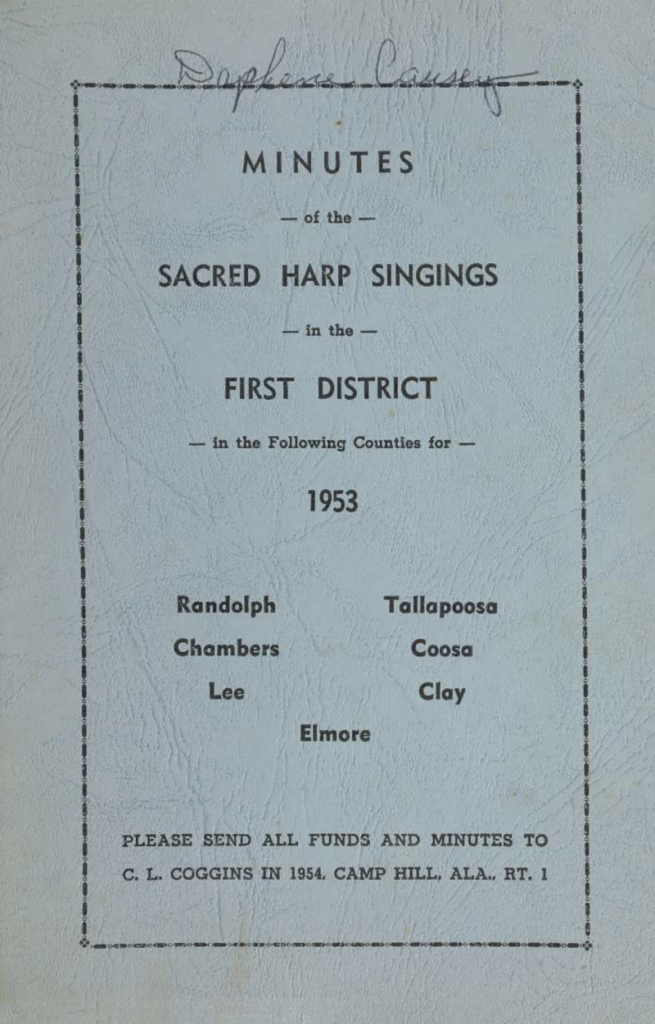 Minutes of Sacred Harp Singings in the First District, Alabama, 1953